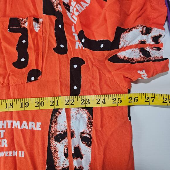 Halloween II Button Up Shirt Mens XXL Orange Michael Myers Horror Movie Slasher - Picture 7 of 8